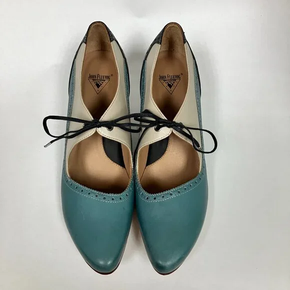 *NEVER WORN* Fluevog 2016 Wonder LYRA Mary Janes, Gray/Blue/Black, Size 9 (TTS). - Picture 2 of 16
